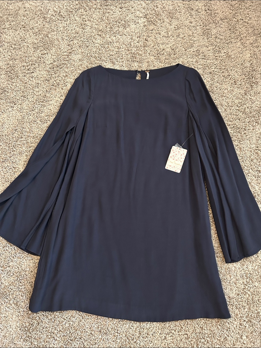Free People Navy Long Sleeve Shift Dress
